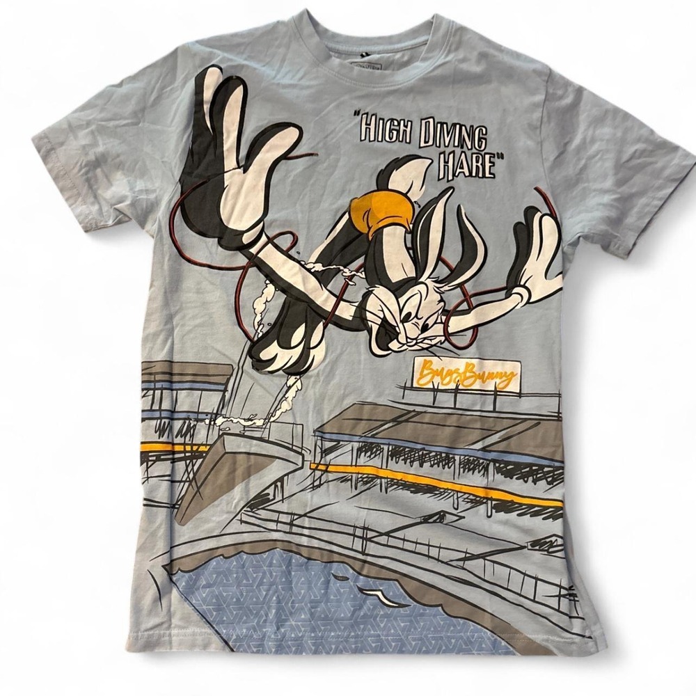 Looney Tunes Bugs Bunny High Diving Hare Graphic T-Shirt Mens Medium Blue